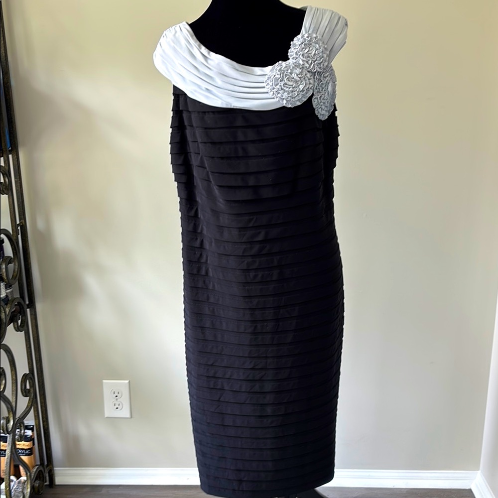 Elegant Black and Off White Adriana Papell Dress